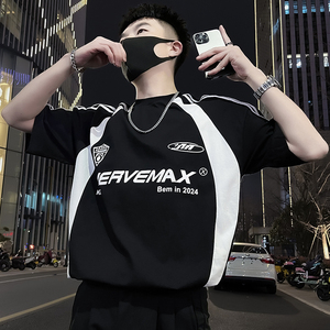 X39-P58 美式短袖T恤男撞色男装上衣2024新款男装上衣潮流痞帅气图片