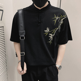 X48-P58新中式短袖衬衫男竹子刺绣寸衫垂感上衣2024新款夏季1，男装T恤，电商A257