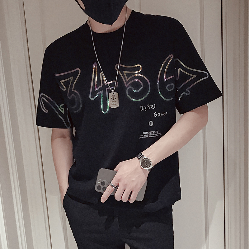 AT08-P48夏季设计感T恤男ins潮牌短袖痞帅印花短袖2022新款夏装，男装T恤，电商A257
