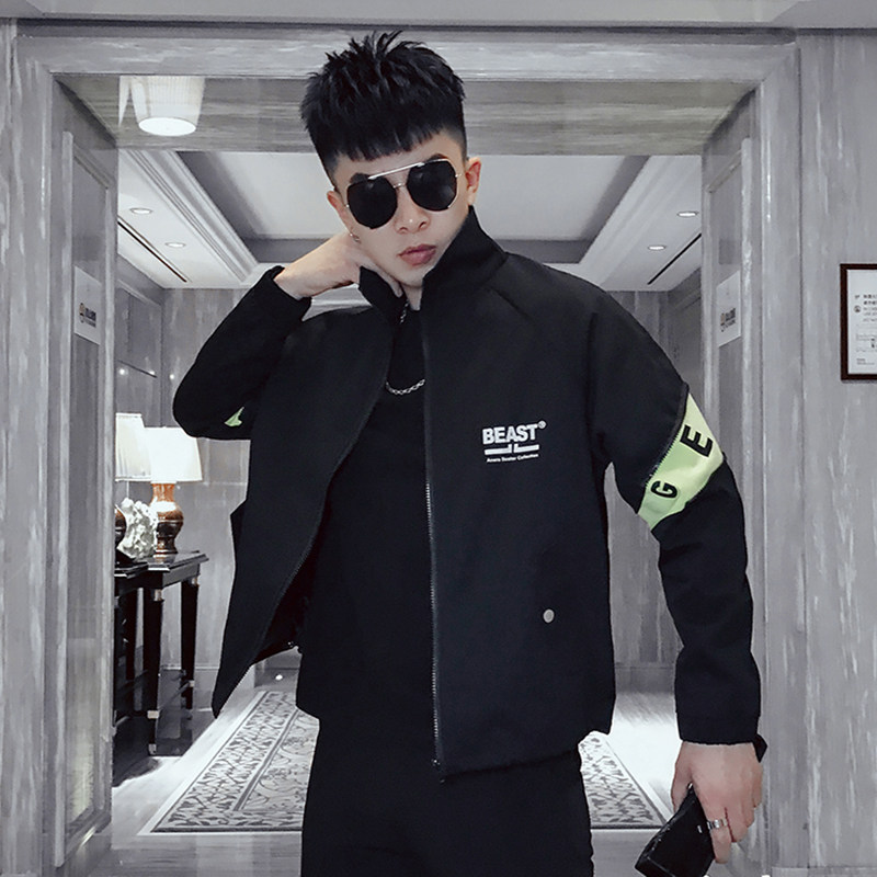 JK001-特批782021春季男士夹克青年潮流休闲拼色个性百搭外套黑,男装夹克,电商A257