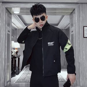JK001-特批78 2021春季男士夹克青年潮流休闲拼色个性百搭外套黑图片