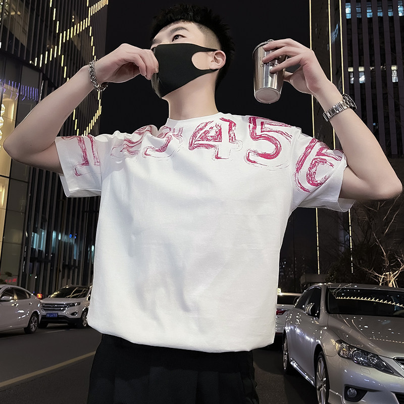 外景X25-特P48夏季T恤短袖网红潮牌男装上衣2024新薄款痞帅1,男装T恤,电商A257