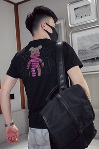 T22-P45 夏季男士短袖2021网红潮流时尚修身个性反光t恤3图片