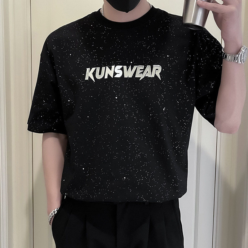 X32-P48满天星T恤男烫钻短袖美式潮牌2024新款夏季痞帅薄款半袖，男装T恤，电商A257