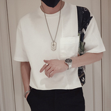 T42-P58拼接设计感短袖t恤男夏季新款衣服纯潮牌男装上衣痞帅2，男装T恤，电商A257