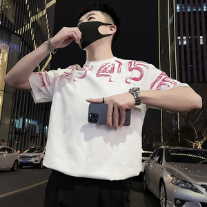 外景X25-特P48 夏季T恤短袖网红潮牌男装上衣2024新薄款痞帅3图片