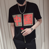 AT02-P40夏季网红印花T恤男ins潮牌休闲百搭半袖新款男装1，男装T恤，电商A257