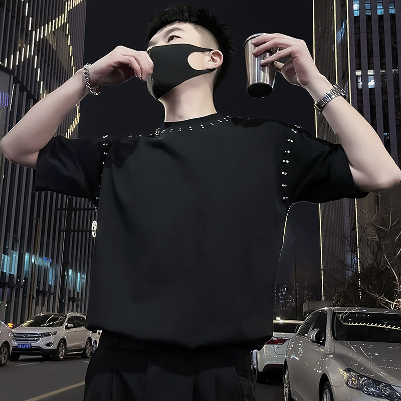 X23-P58高级感铆T恤男短袖美式潮牌男装上衣2024新款潮流半袖2,男装T恤,电商A257