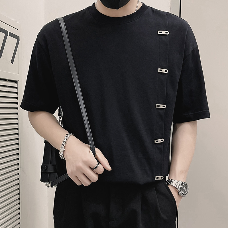 X47-P58金属装饰T恤男美式短袖ins潮牌2024新款夏季男装,男装T恤,电商A257