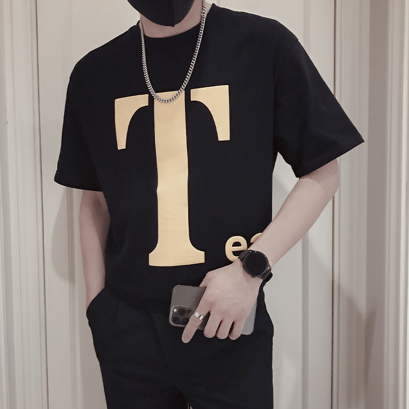 AT39-P48网红潮牌T恤男士2024新款字母短袖休闲百搭上衣2，男装T恤，电商A257