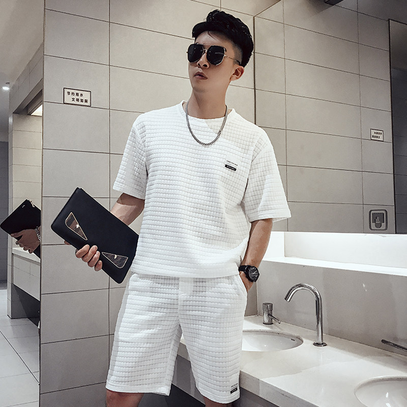 M88网红潮牌超火华夫格夏季两件时尚套装2021潮流帅气男装，男装休闲套装，电商A257