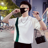 T77-P58拼接T恤男夏季潮牌宽松半袖2023新款夏装休闲半截袖潮流1，男装T恤，电商A257