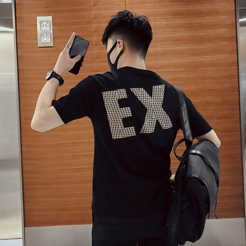 T89-P45 夏季2022新款男士T恤ins潮牌半袖字母印花痞帅潮流短袖图片