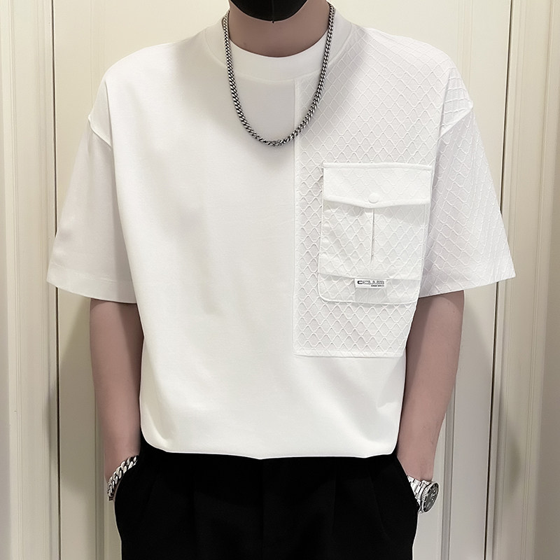 X20-P58男士工装T恤夏季潮牌短袖2024新款男装上衣痞帅拼接半袖,男装T恤,电商A257
