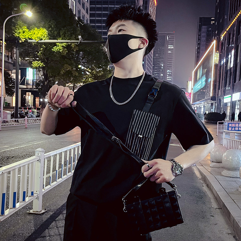 T37-特P48 拼接条纹T恤男夏季短袖2023潮流男装休闲个性ins潮牌2图片