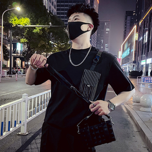 T37-特P48 拼接条纹T恤男夏季短袖2023潮流男装休闲个性ins潮牌图片