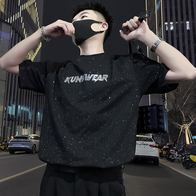 X32-P48满天星T恤男短袖潮牌夏季男装衣服2024新款男装上衣烫钻1,男装T恤,电商A257
