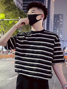 T86-P58 条纹T恤男夏季宽松短袖2023新款上衣潮牌潮流休闲半袖,男装T恤,电商A257