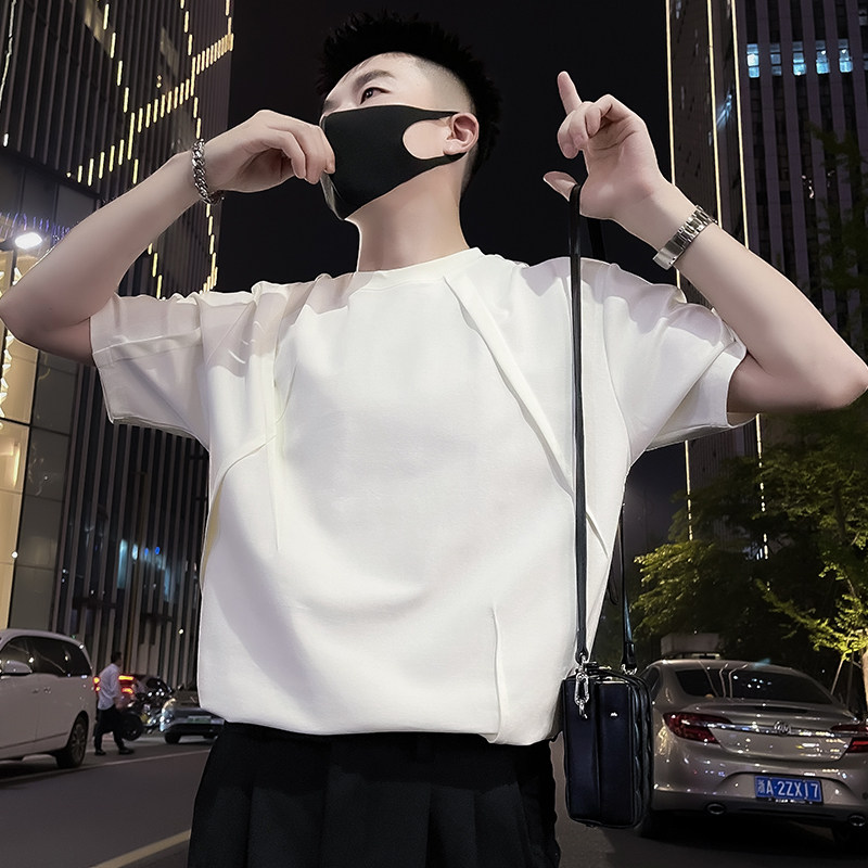 X57-P58男士白色T恤设计感短袖潮牌半袖2024新款夏季潮流1,男装T恤,电商A257