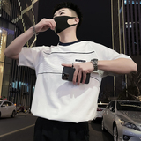 X29-P58男士拼接T恤短袖夏季潮牌设计感男装2024新款薄款上衣3，男装T恤，电商A257