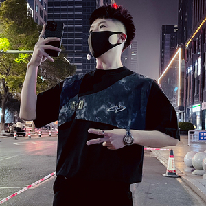 T52-P68 假两件短袖夏季潮牌重磅纯T恤七分袖男设计感痞帅上衣2图片