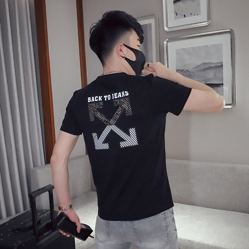 T25-P452021夏季潮流短袖男修身个性反光印花百搭时尚体恤衫1,男装T恤,电商A257