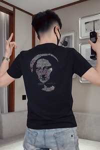 T26-P45 2021夏季潮流短袖男修身时尚百搭个性印花体恤2图片