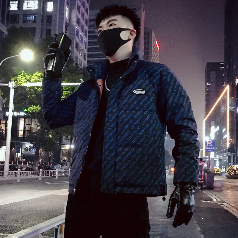 MY17-P138 冬季花色字母修身立领保暖个性男士羽绒服外套2图片