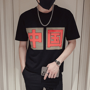 AT02-P40夏季网红印花T恤男ins潮牌休闲百搭半袖新款男装1