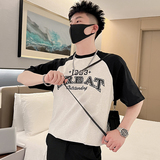 T47-P55夏季拼接T恤男潮流宽松男装上衣2023新款夏装白色短袖3，男装T恤，电商A257