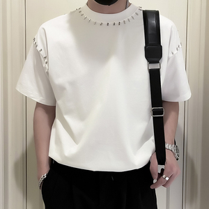 X23-P58 美式潮牌金属铆钉T恤男短袖夏季潮牌暗黑系男装夏季痞帅2图片