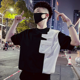 T51-特P58条纹拼接短袖男装薄款小领口T恤七分袖潮牌男装衣服1，男装T恤，电商A257