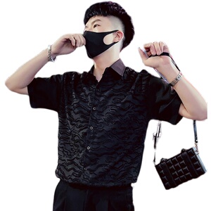 T75-P58 夏季时尚个性条纹高级感夜店短袖衬衫穿搭时尚潮牌上衣2图片