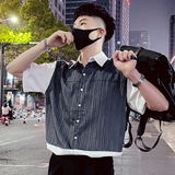 T71-P58拼接短袖衬衫男潮牌潮流夏季男装半袖衬衣轻熟风痞帅男，男装衬衫，电商A257
