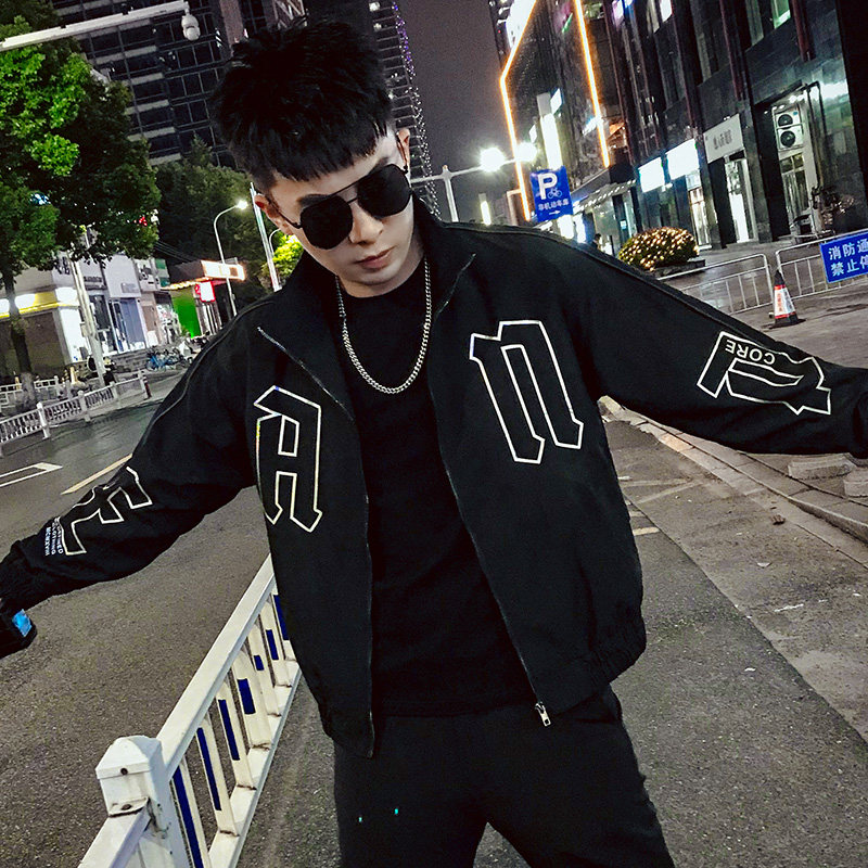 J12-P115潮牌字母装饰外套秋潮流修身百搭休闲ins工装夹克上衣,男装夹克,电商A257