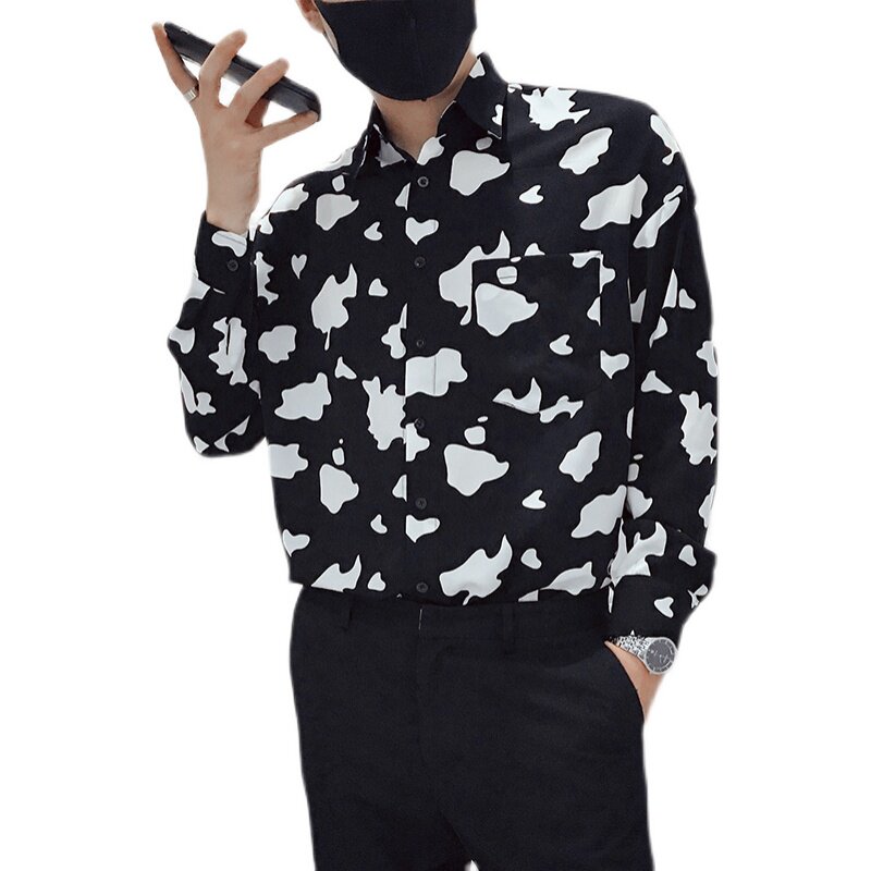 S022021新款男士衬衫潮牌网红休闲上衣衬衣白2,男装衬衫,电商A257