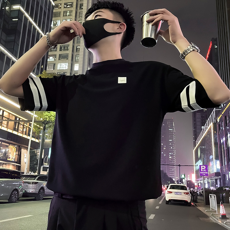 X22-P55夏季条纹T恤男短袖男美式潮牌宽松体恤2024新款薄款痞帅1,男装T恤,电商A257