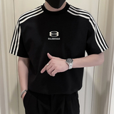 X27-P58侧边条纹短袖T恤男夏季圆领2024新款男装上衣潮牌痞2，男装T恤，电商A257