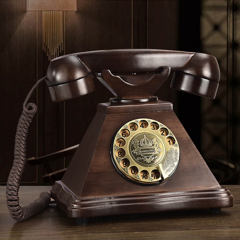 老式实木复古电话机座机欧式转盘时尚创意家用办公无线插卡电话机