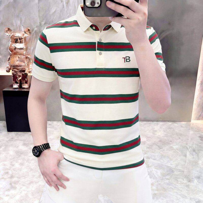 2026夏季新款男士POLO衫短袖条纹高端潮牌时尚休闲商务翻领T恤男