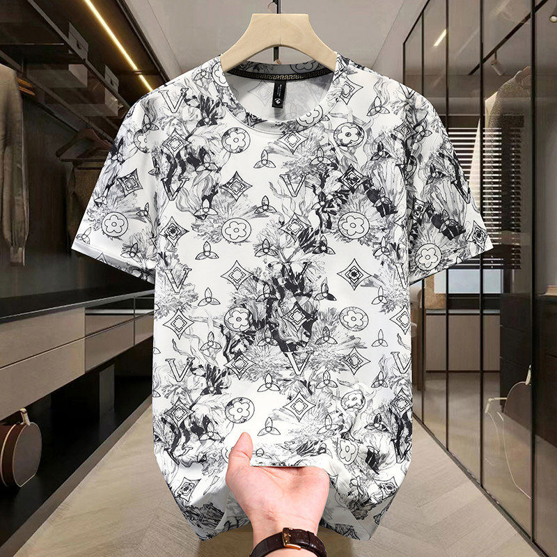 品牌男士冰丝短袖T恤2026新款潮流百搭休闲凉感帅气修身半袖上衣