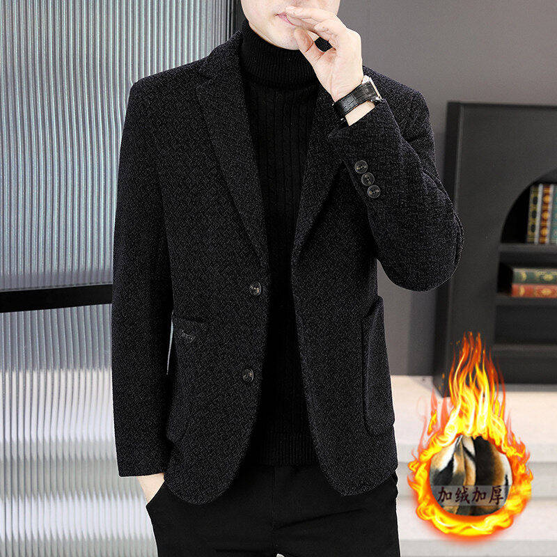 品牌秋冬男士西装新款潮牌尼子大衣金貂绒加棉夹克韩版时尚小西服