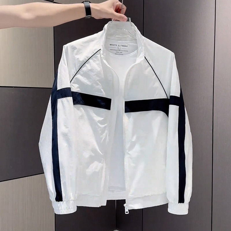 2026春秋新款品牌立领男士外套潮流撞色拼接百搭帅气薄款夹克上衣