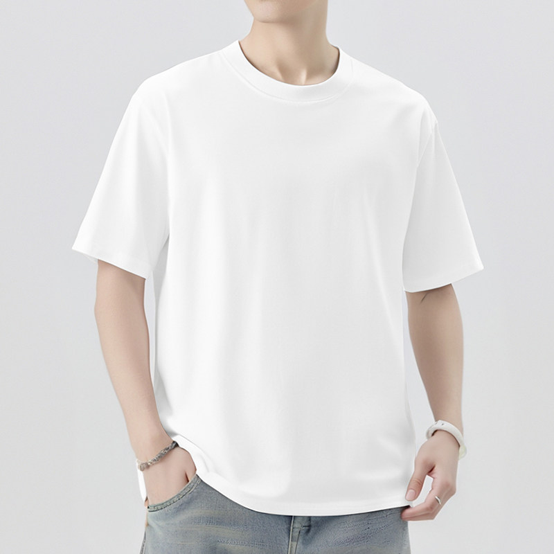 2025夏季新款白色短袖T恤男纯棉冰丝薄款圆领休闲男士半袖上衣服