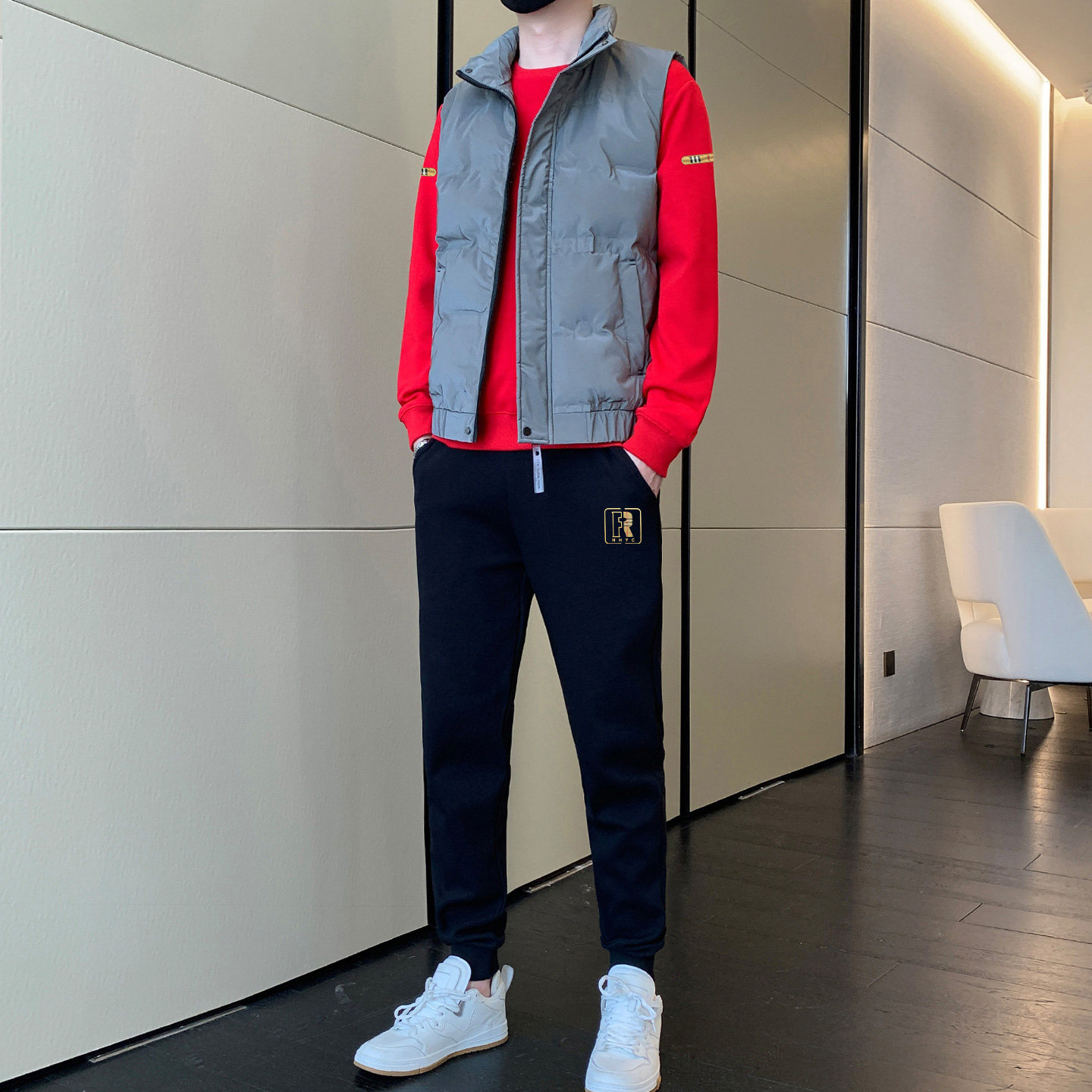 秋冬款卫衣男套装羽绒马甲三件套