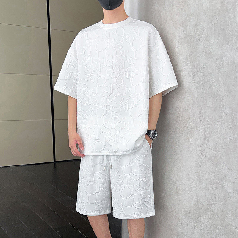 品牌夏季冰丝休闲套装男高端百搭冰丝透气男士短袖短裤运动两件套