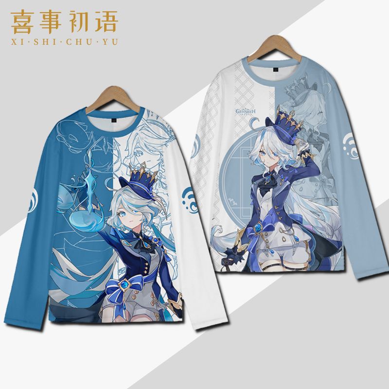 原神长袖T恤水神芙卡洛斯芙宁娜痛衣服男女cos动漫二次元周边休闲
