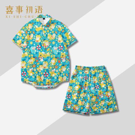 可达鸭 短袖衬衫神奇宝贝 宠物小精灵动漫痛衣服夏季男女外套短裤