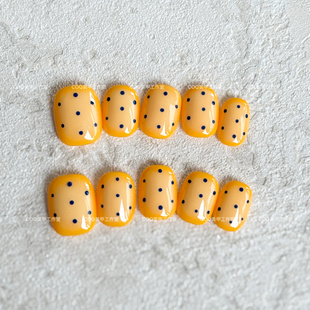 纯手工穿戴甲姜黄柠檬饼干波点短款 美甲小红书同款 可拆卸 实拍