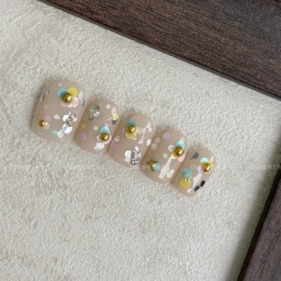 纯手工穿戴甲短款 ins花朵亮片美甲爆闪可爱高级可拆卸 实拍